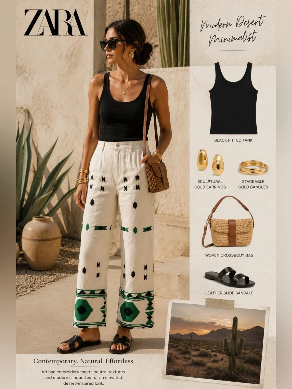 Zara Cropped Embroidered Linen Blend Pants M Ivory Euro Summer Resort Boho U